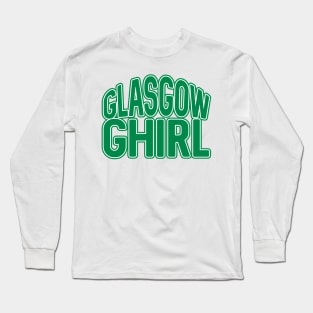 GLASGOW GHIRL, Glasgow Celtic Football Club Green and White Layered Text Design Long Sleeve T-Shirt